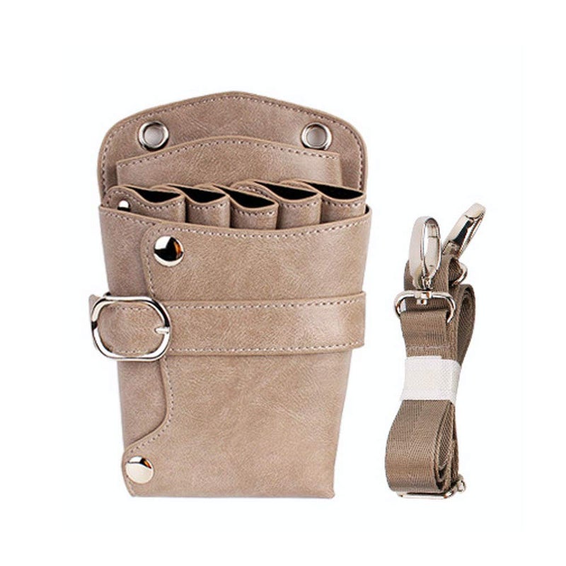 boshiho Scissors Pouch PU Leather Salon Barber Hairdressing Scissors Holster Hair Stylist Tools Bag Comb Shear Holster Waist Shoulder Belt (Khaki) - Image 1